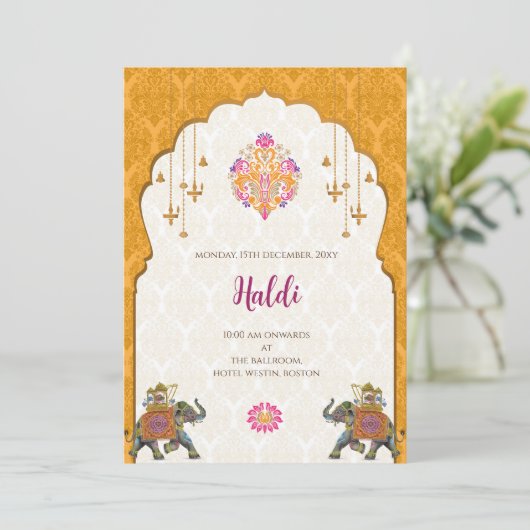 Digitale Haldi uitnodiging & Indiase trouwkaart (Staand voorkant)