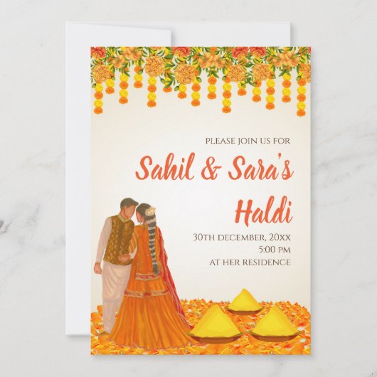 Digitale Haldi uitnodigingen & Bruiloft Haldi uitn (Voorkant)