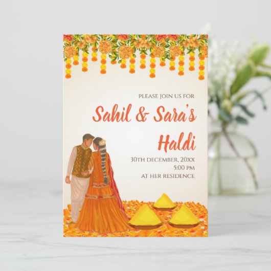Digitale Haldi uitnodigingen & Bruiloft Haldi uitn (Staand voorkant)