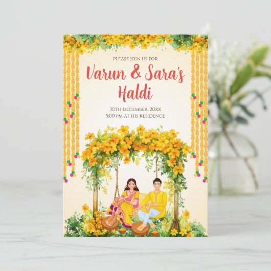 Digitale Haldi uitnodigingen Pithi nodigt uit (Staand voorkant)