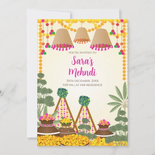 Digitale Henna uitnodiging & Digitale Haldi uitnod (Voorkant)