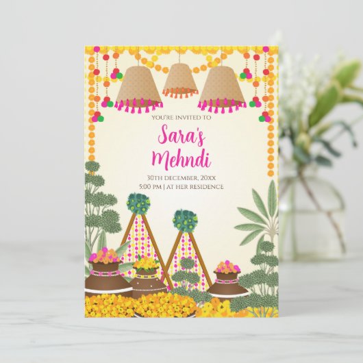 Digitale Henna uitnodiging & Digitale Haldi uitnod (Staand voorkant)