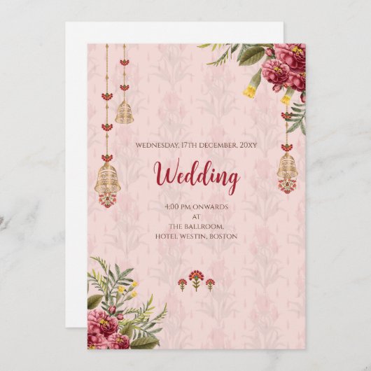 Digitale Hindoe bruiloft uitnodiging Indiase bruil (Voorkant / Achterkant)