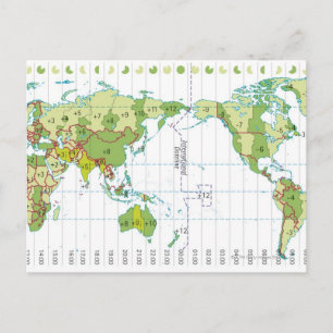 Digitale illustratie van de wereldkaart die tijd t briefkaart