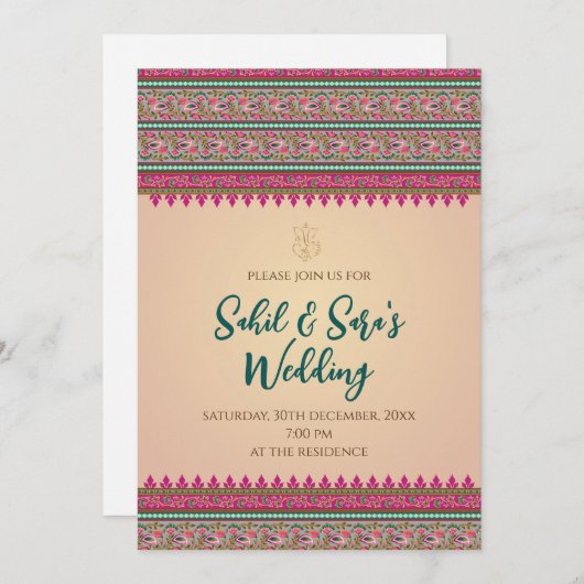 Digitale Indiase Trouwkaarten & Hindoe uitnodiging (Voorkant / Achterkant)