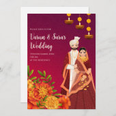 Digitale Indiase uitnodiging Hindoe trouwkaart (Voorkant / Achterkant)