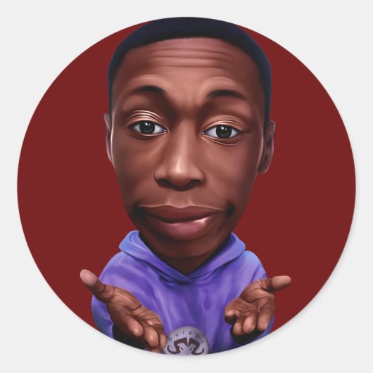 Digitale karikatuur van Khabane "Khaby" Lame. Ronde Sticker (Voorkant)