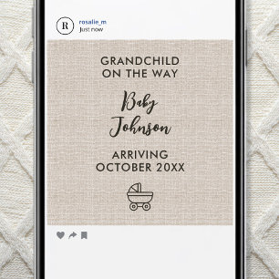 Digitale kleinkind op komst Linen luxe baby Aankondiging
