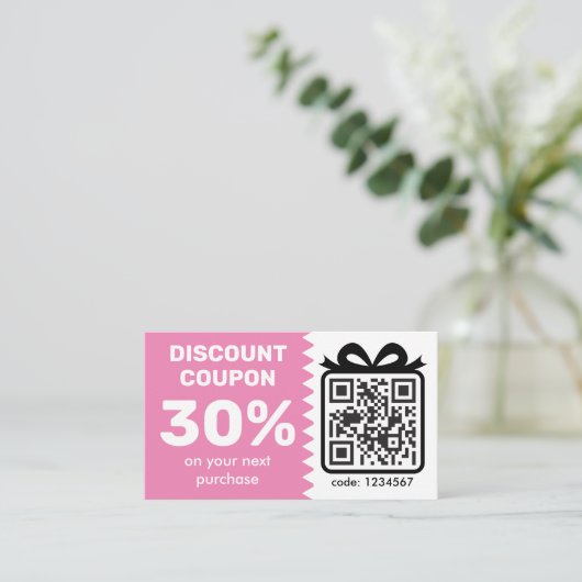 Digitale Korting Coupon met QR-code roze (Staand voorkant)