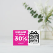 Digitale Korting Coupon met QR-code roze Visitekaartje (Staand voorkant)