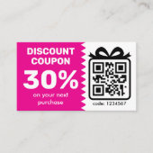 Digitale Korting Coupon met QR-code roze Visitekaartje (Voorkant)