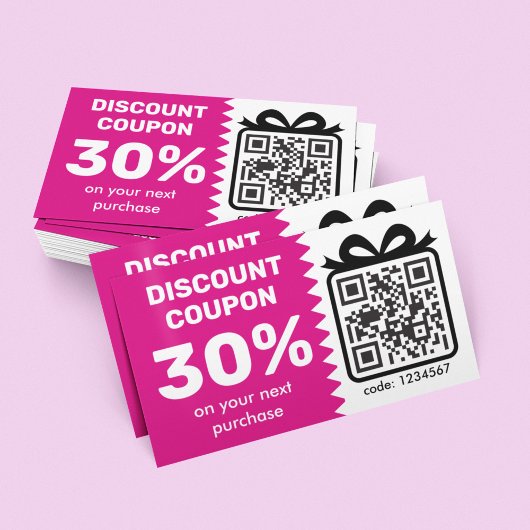 Digitale Korting Coupon met QR-code roze Visitekaartje