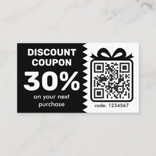 Digitale Korting Coupon met QR-code zwart (Voorkant)