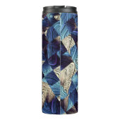 Digitale Kunst Blauw Abstract Vierkanten Thermosbeker (Achterkant)