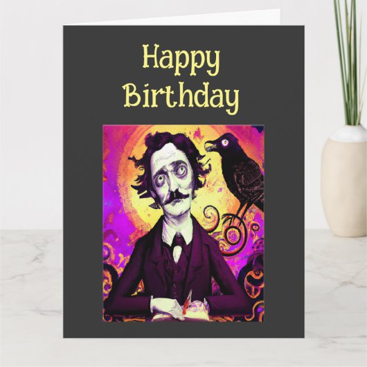 Digitale kunst Edgar Allan Poe Raven Birthday Kaart (Voorkant)