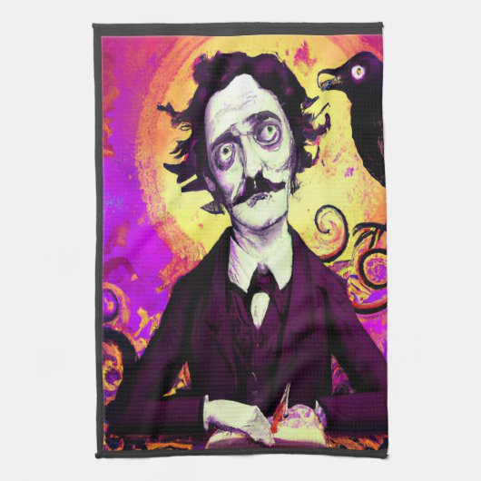 Digitale kunst Edgar Allan Poe Raven Theedoek (Verticaal)