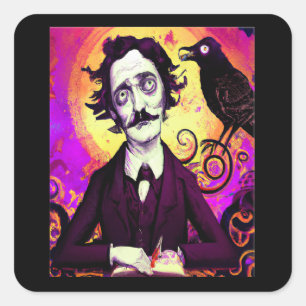 Digitale kunst  Edgar Allan Poe Raven Vierkante Sticker