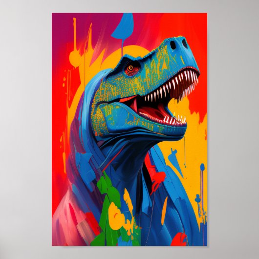 Digitale kunst met heldere en levendige T-Rex-illu Poster (Voorkant)