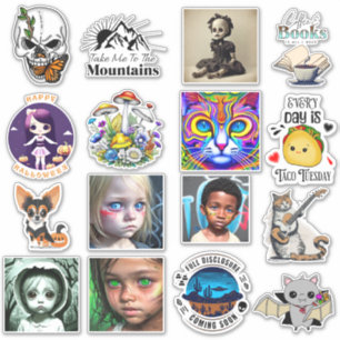 Digitale kunst met schedel en vlinder sticker