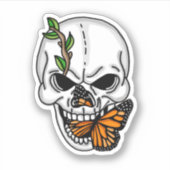 Digitale kunst met schedel en vlinder sticker (Voorkant)