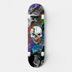 Digitale kunst met schedel en vorst skateboard