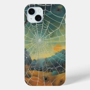 Digitale kunst, spinnenweb, spinnen iPhone 15 mini hoesje