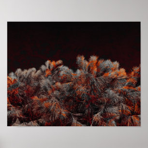 Digitale kunst van dennenbomen met oranje kleurvle poster