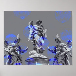 Digitale kunst van sculpturen blauwe penseelstreke poster