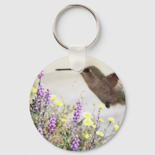 Digitale kunst voor mensvogels en wilde bloemen sleutelhanger