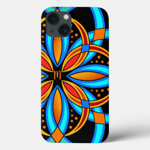 digitale kunstblauw oranje mandala monogrammen iPhone 13 hoesje
