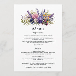 Digitale lavendel bloemige bruiloft menu