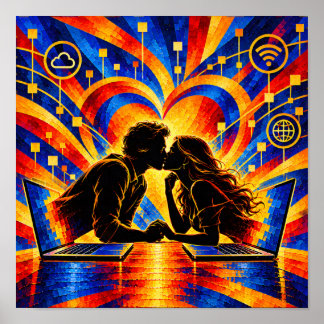 Digitale liefde Romantische verbinding Silhouet Poster