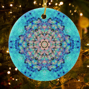 Digitale Mandala blauw en roze Keramisch Ornament