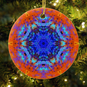 Digitale Mandala blauw en Sinaasappel Keramisch Ornament