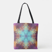 Digitale Mandala Blauw Geel en Paarse Draagtas (Achterkant)