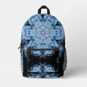 Digitale Mandala Bloem Blauw en Zwart Bedrukte Rugzak (Voorkant)