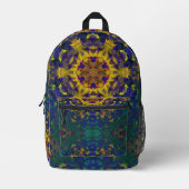 Digitale Mandala Geel Blauw en Groen Bedrukte Rugzak (Voorkant)