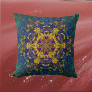 Digitale Mandala Geel Blauw en Groen Kussen