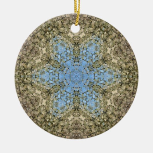Digitale Mandala Geel en Blauw Keramisch Ornament (Voorkant)