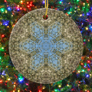 Digitale Mandala Geel en Blauw Keramisch Ornament