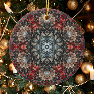 Digitale Mandala Rood en Wit Keramisch Ornament