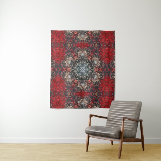 Digitale Mandala Rood en Wit Wandkleed (In situ)