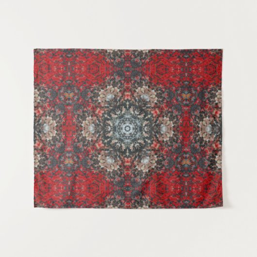 Digitale Mandala Rood en Wit Wandkleed (Voorkant (horizontaal))