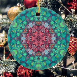 Digitale Mandala Rood Groen en Blauw Keramisch Ornament