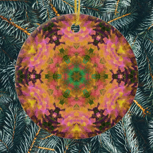 Digitale Mandala Roze Geel en Groen Keramisch Ornament