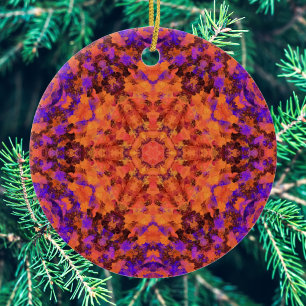 Digitale Mandala Sinaasappel Blauw en Paarse Keramisch Ornament