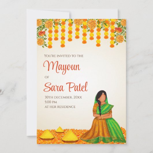 Digitale Mayoun uitnodigingen & Haldi uitnodigen (Voorkant)
