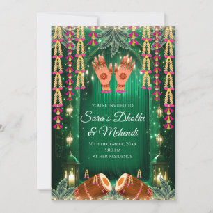 Digitale Mehndi uitnodigingen Dholki uitnodigingen