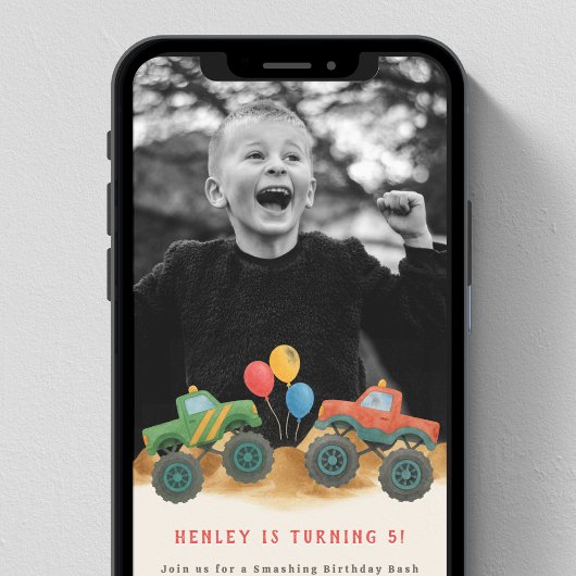 Digitale monstertruck Kinder foto verjaardagsfeest Kaart