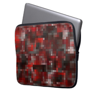 Digitale mozaïek van vierkantjes in rode tinten en laptop sleeve
